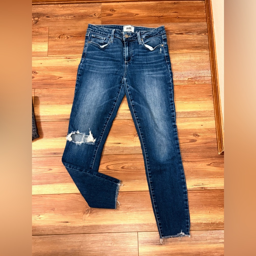 Paige Women's Blue Distressed Skinny Jeans